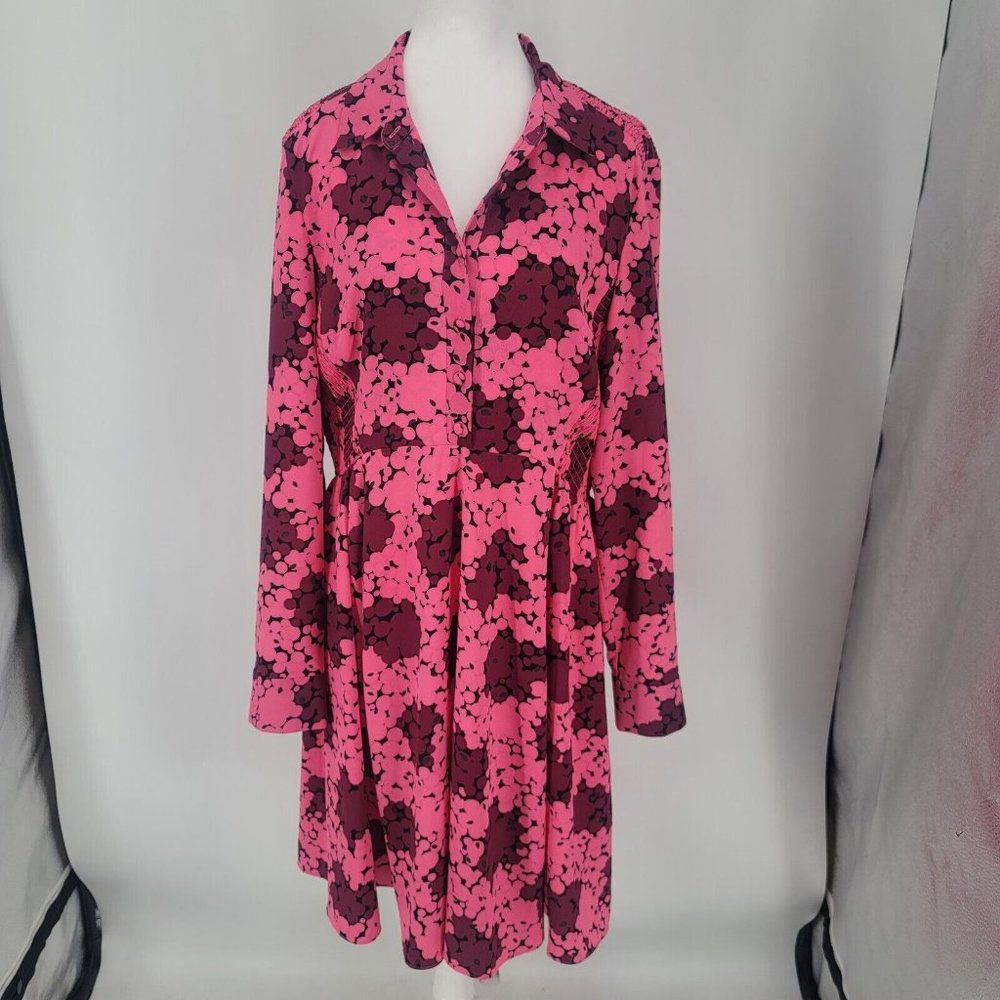 Kate Spade Bubble Dot Smocked Dress Long Sleeve Collared Pink Women's Size 14